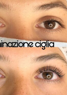 Ragazza prepara una cliente al microblading